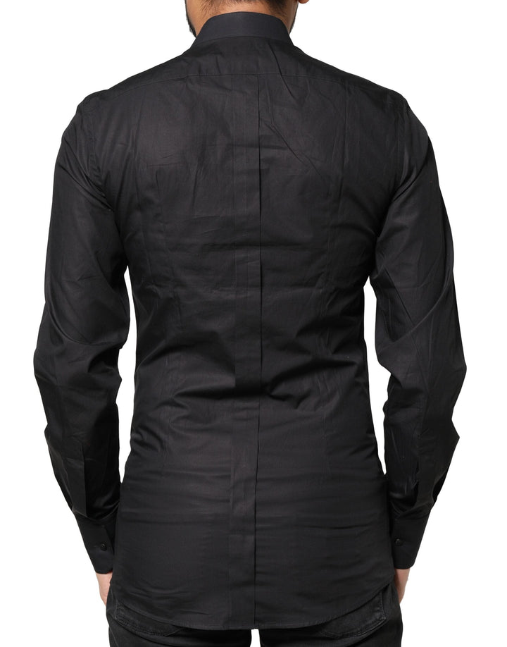 Dolce &amp; Gabbana Black Gold Cross Embellished Men Dress Shirt