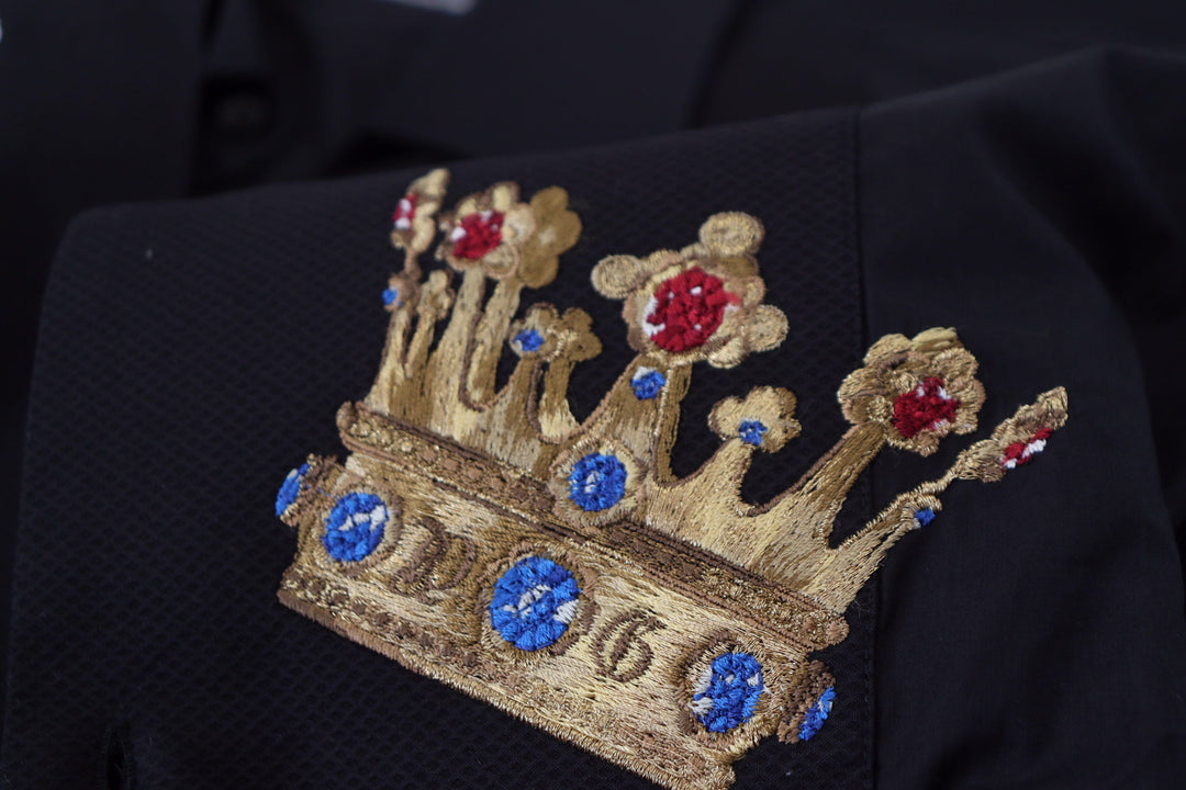 Men’s Dolce &amp; Gabbana Black Gold Crown Slim Fit Dress Formal Shirt