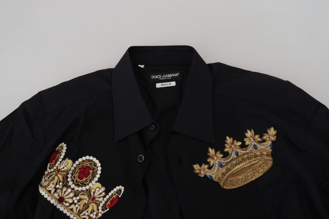 Men’s Dolce &amp; Gabbana Black Gold Crown Slim Fit Dress Formal Shirt