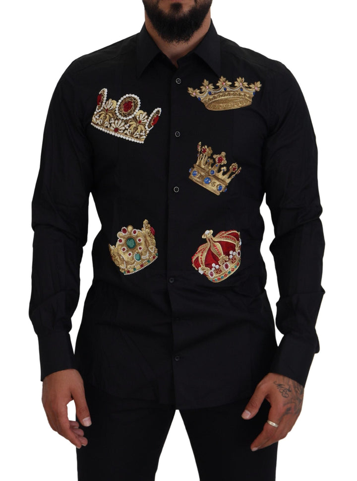 Men’s Dolce &amp; Gabbana Black Gold Crown Slim Fit Dress Formal Shirt