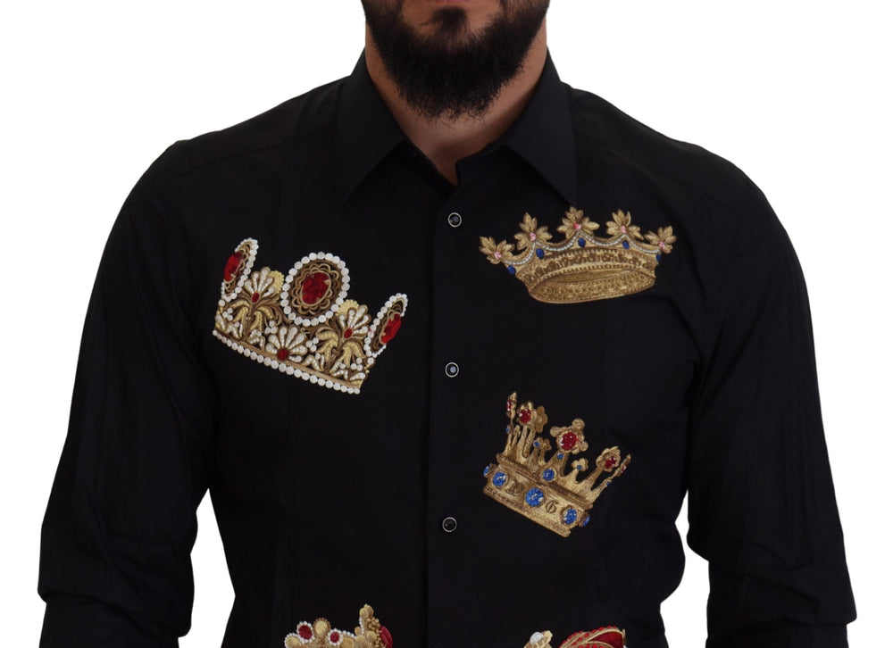 Men’s Dolce & Gabbana Black Gold Crown Slim Fit Dress Formal Shirt