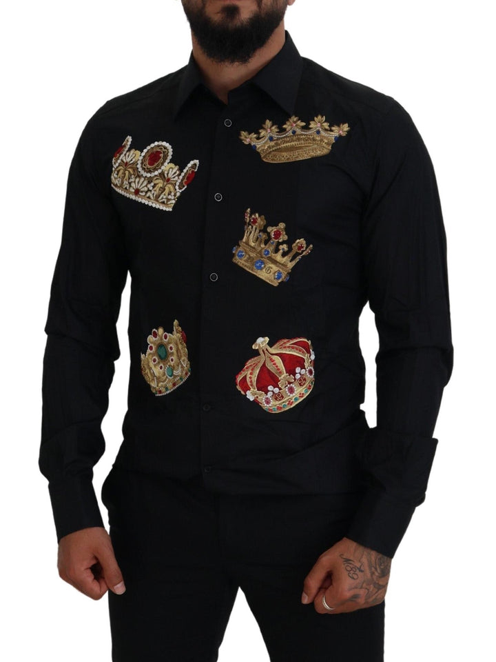 Men’s Dolce &amp; Gabbana Black Gold Crown Slim Fit Dress Formal Shirt