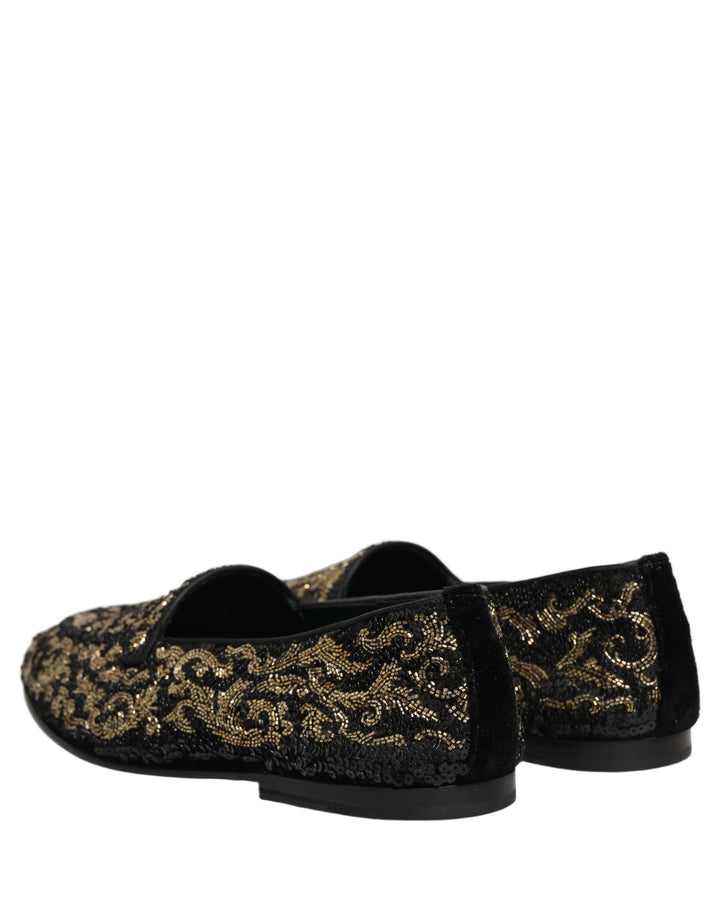 Men’s Dolce &amp; Gabbana Black Gold Embellished Dress Loafers Shoes