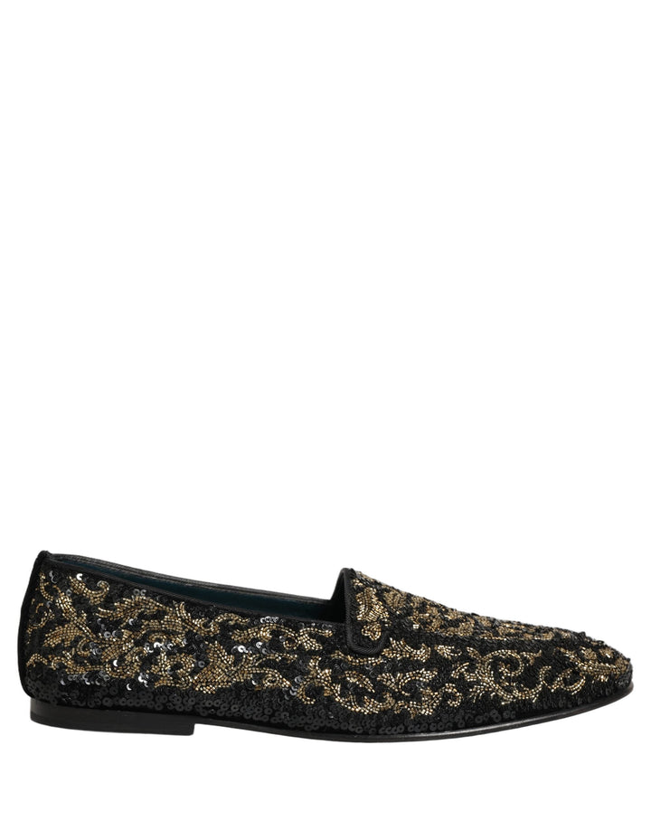 Men’s Dolce &amp; Gabbana Black Gold Embellished Dress Loafers Shoes
