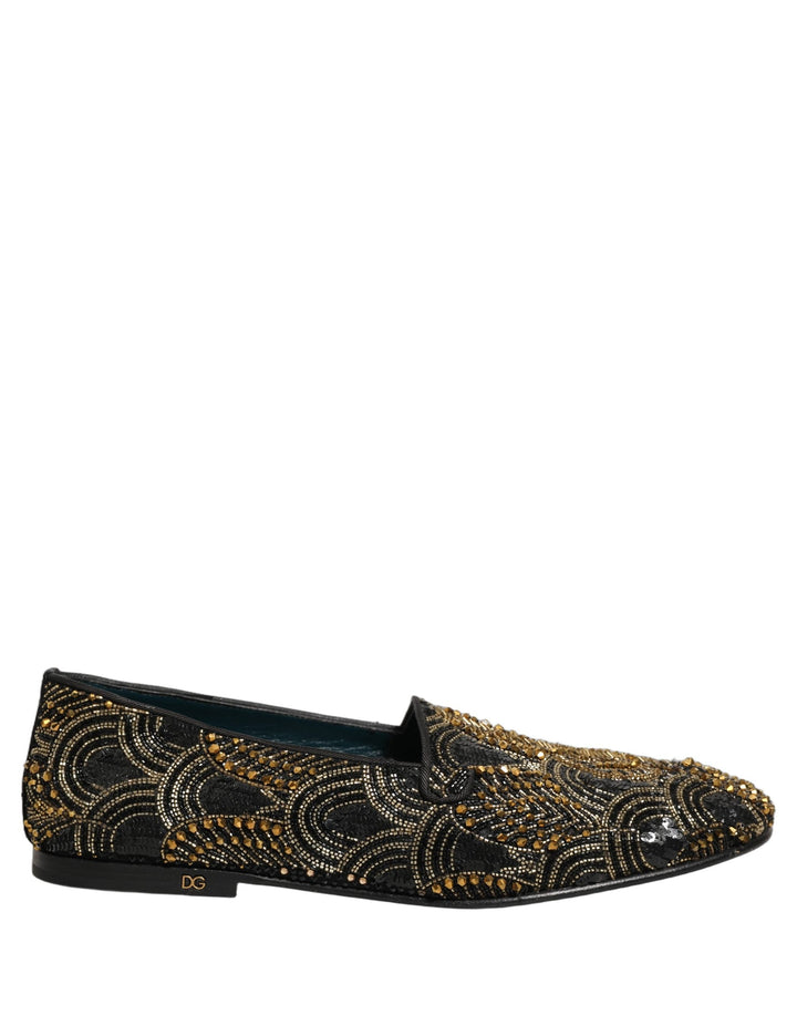 Men’s Dolce &amp; Gabbana Black Gold Embellished Dress Loafers Shoes