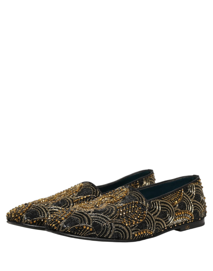 Men’s Dolce &amp; Gabbana Black Gold Embellished Dress Loafers Shoes