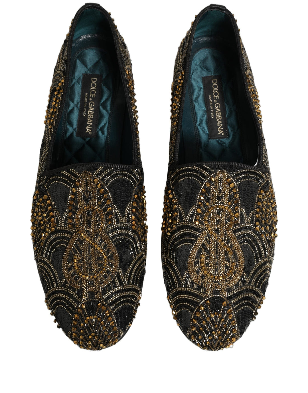 Men’s Dolce &amp; Gabbana Black Gold Embellished Dress Loafers Shoes