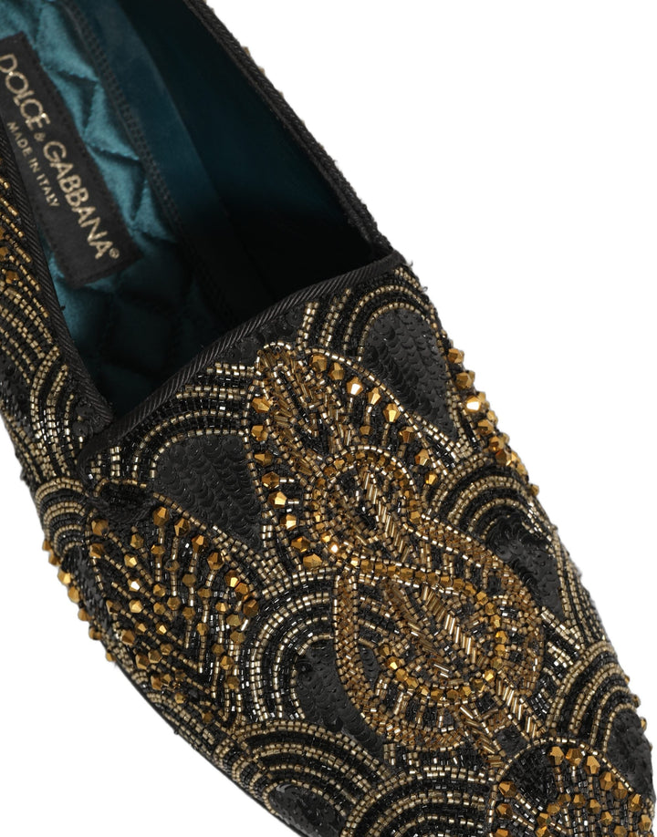 Men’s Dolce &amp; Gabbana Black Gold Embellished Dress Loafers Shoes