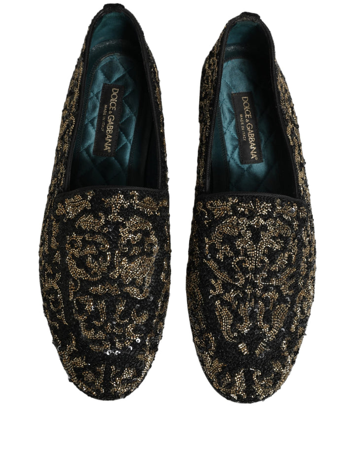 Men’s Dolce &amp; Gabbana Black Gold Embellished Dress Loafers Shoes