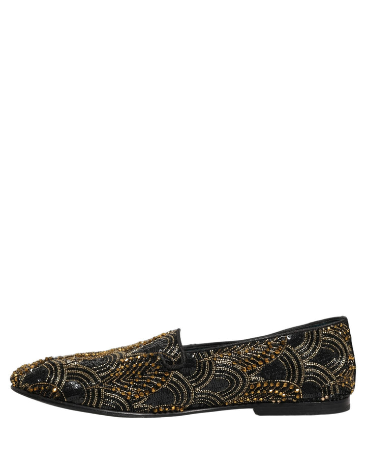 Men’s Dolce &amp; Gabbana Black Gold Embellished Dress Loafers Shoes