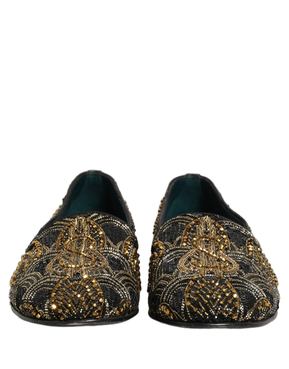 Men’s Dolce & Gabbana Black Gold Embellished Dress Loafers Shoes