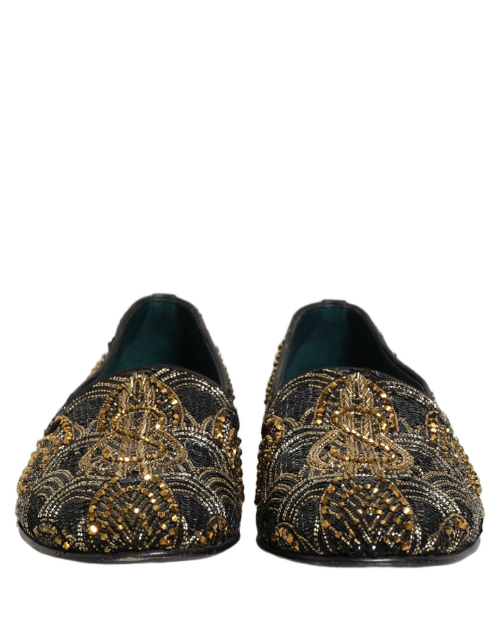 Men’s Dolce &amp; Gabbana Black Gold Embellished Dress Loafers Shoes