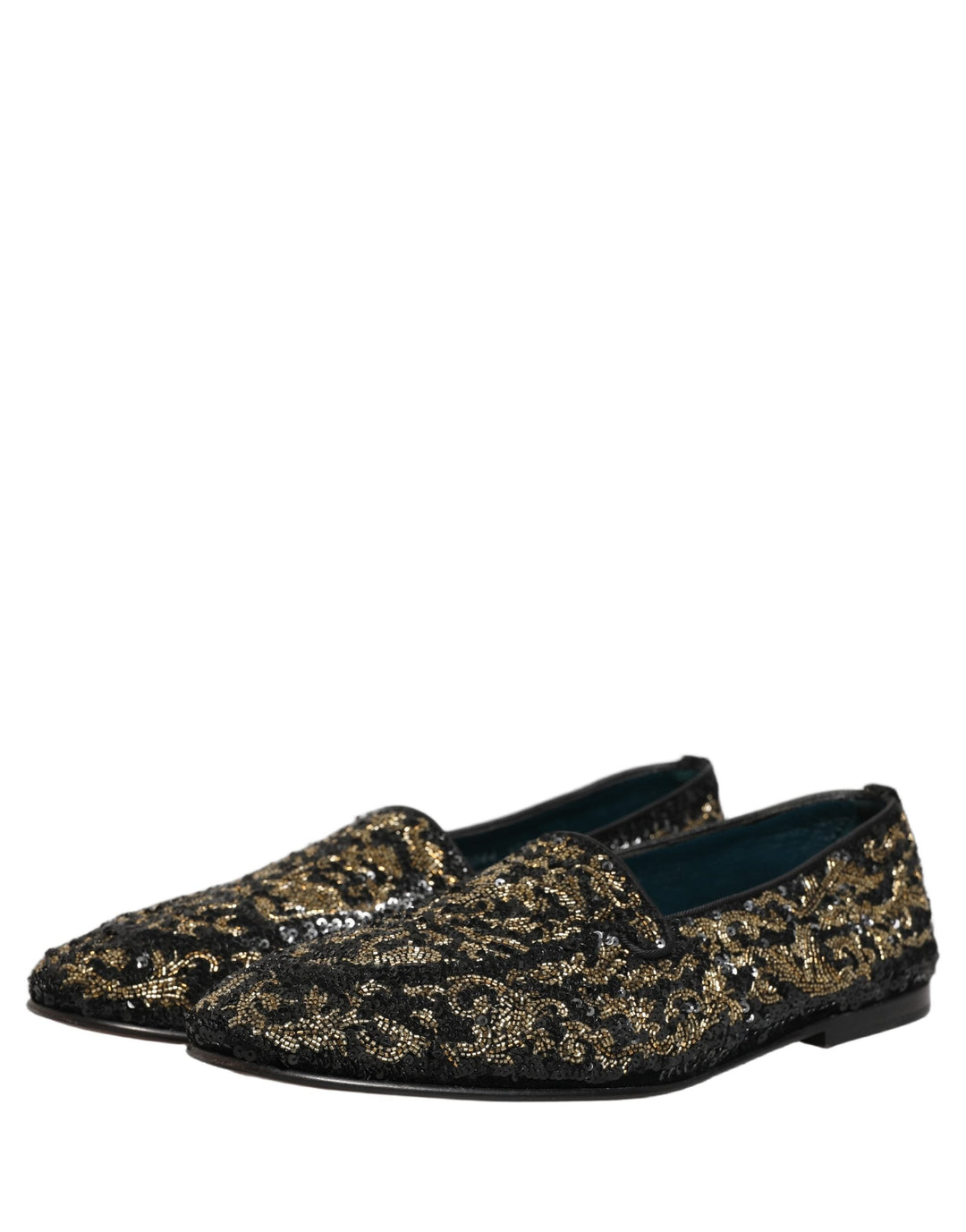 Men’s Dolce &amp; Gabbana Black Gold Embellished Dress Loafers Shoes