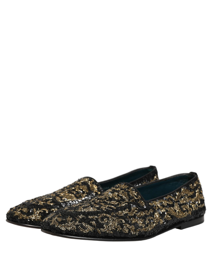 Men’s Dolce &amp; Gabbana Black Gold Embellished Dress Loafers Shoes