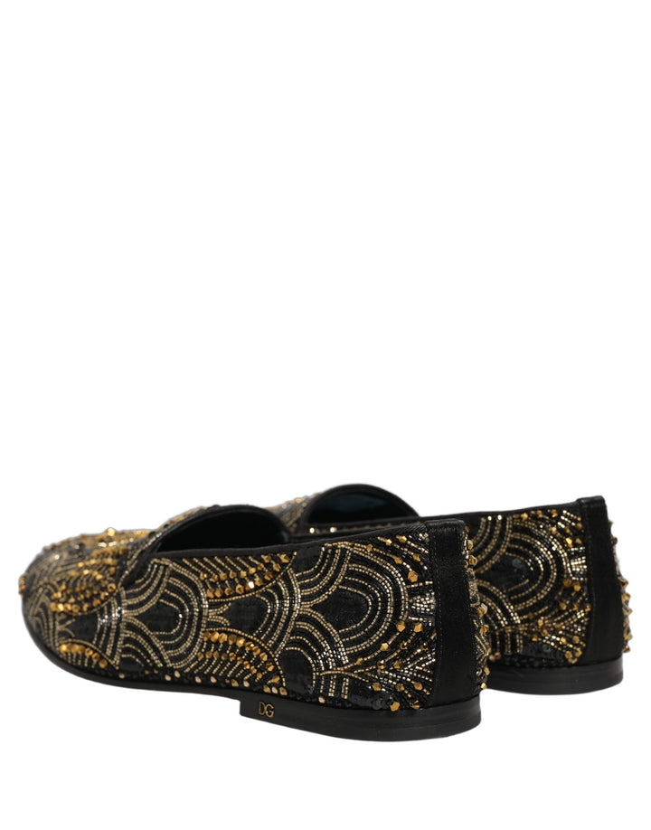 Men’s Dolce &amp; Gabbana Black Gold Embellished Dress Loafers Shoes