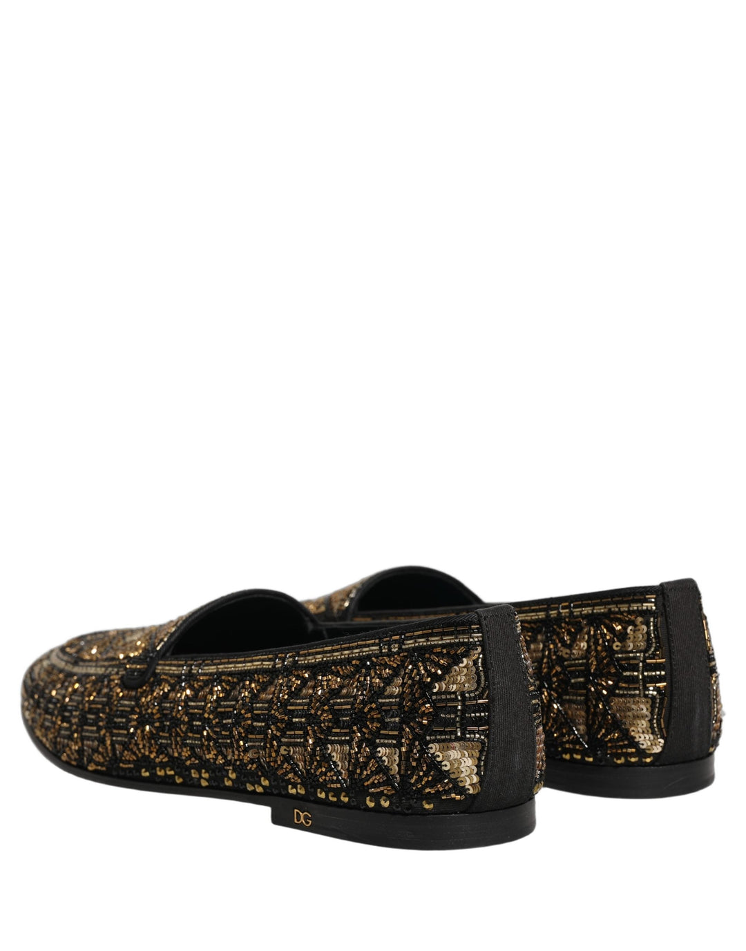 Men’s Dolce &amp; Gabbana Black Gold Embellished Slip on Loafers Shoes