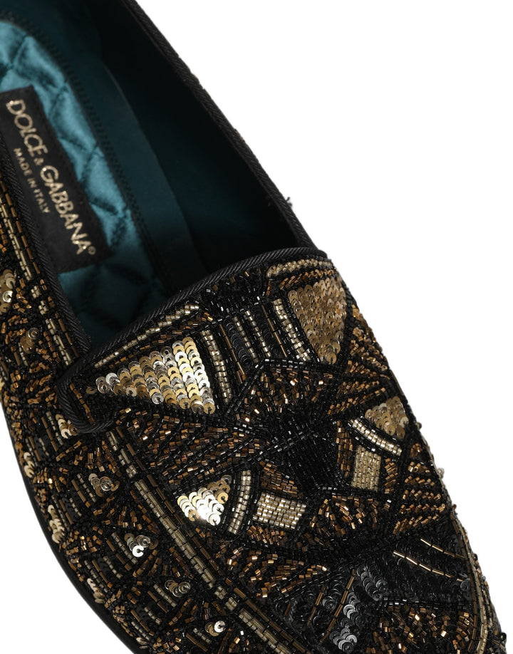 Men’s Dolce &amp; Gabbana Black Gold Embellished Slip on Loafers Shoes