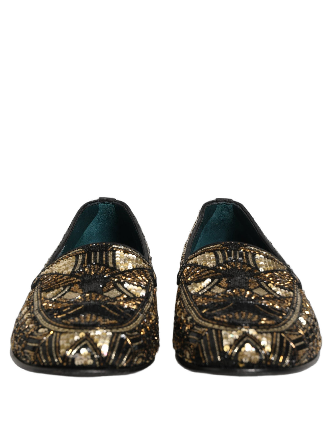 Men’s Dolce &amp; Gabbana Black Gold Embellished Slip on Loafers Shoes