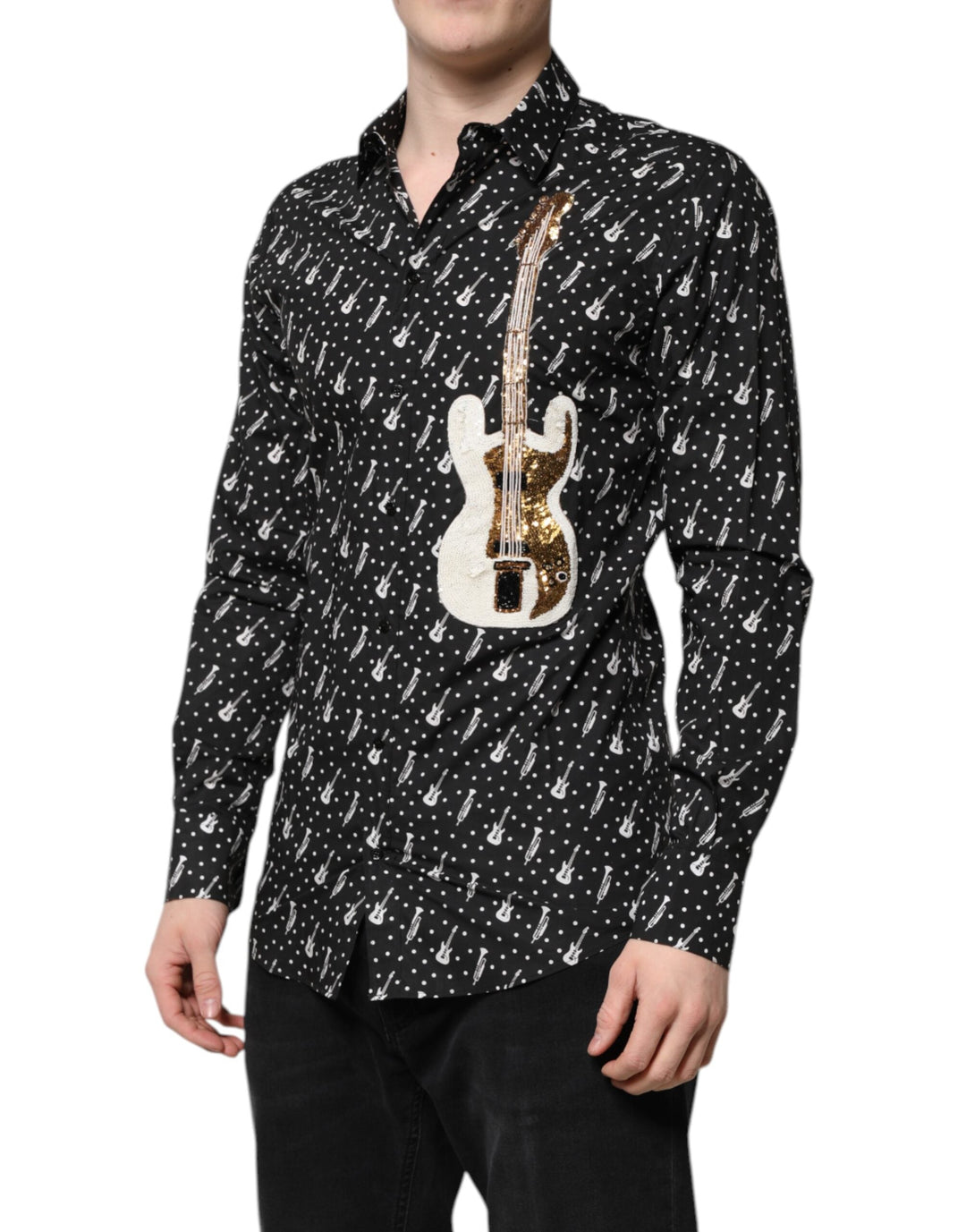 Dolce &amp; Gabbana Black Gold Instrument Embellished Shirt