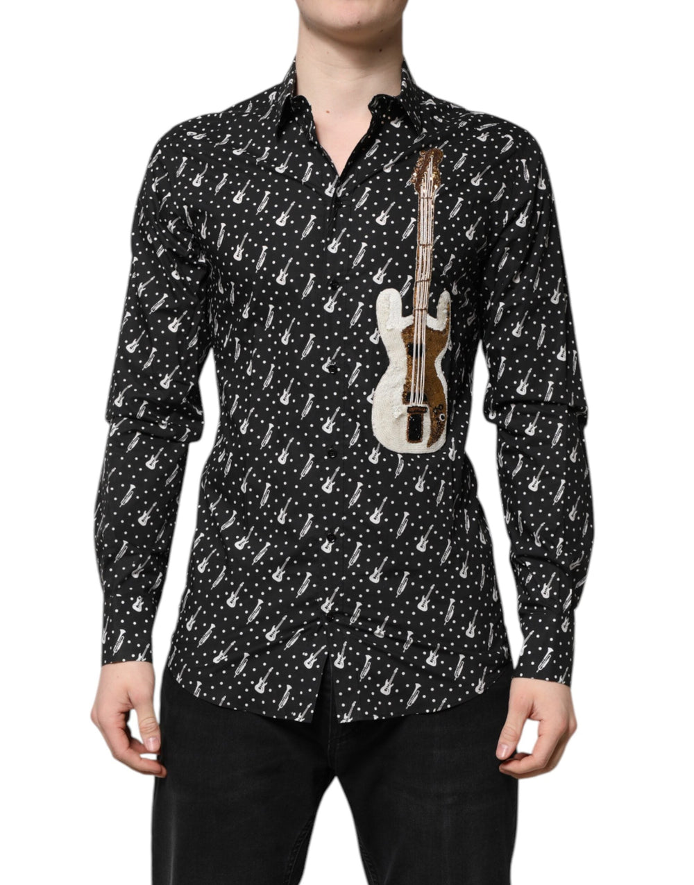 Dolce & Gabbana Black Gold Instrument Embellished Shirt