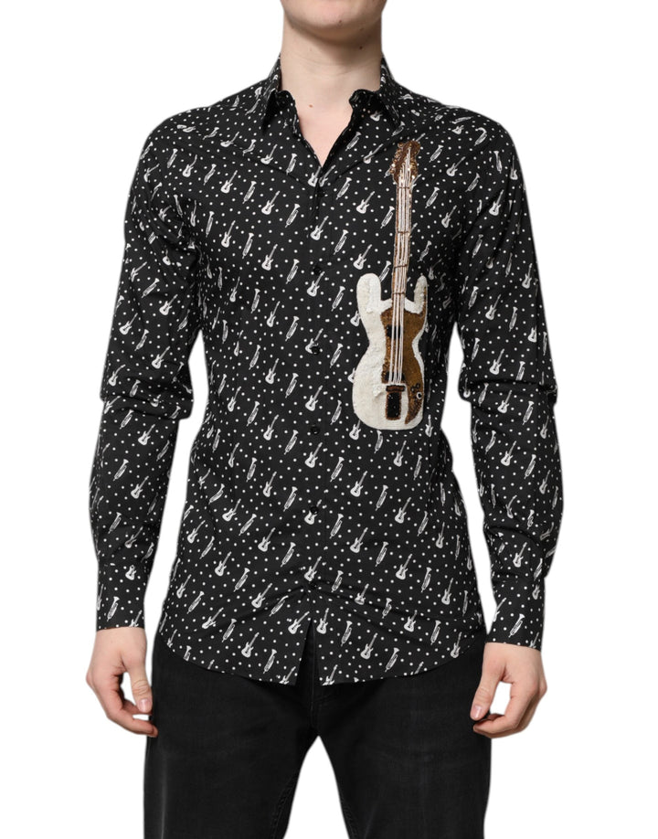 Dolce &amp; Gabbana Black Gold Instrument Embellished Shirt