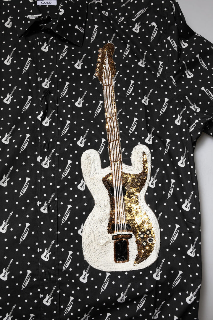 Dolce &amp; Gabbana Black Gold Instrument Embellished Shirt