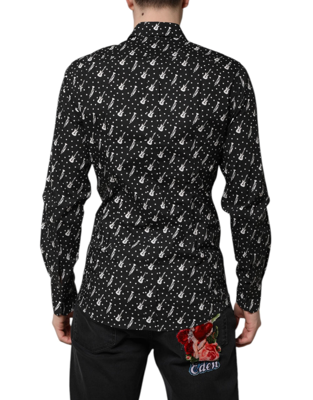 Dolce &amp; Gabbana Black Gold Instrument Embellished Shirt