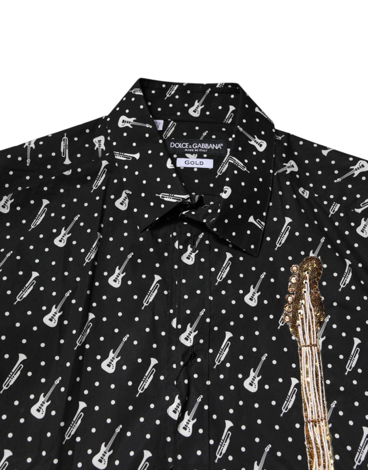 Dolce &amp; Gabbana Black Gold Instrument Embellished Shirt