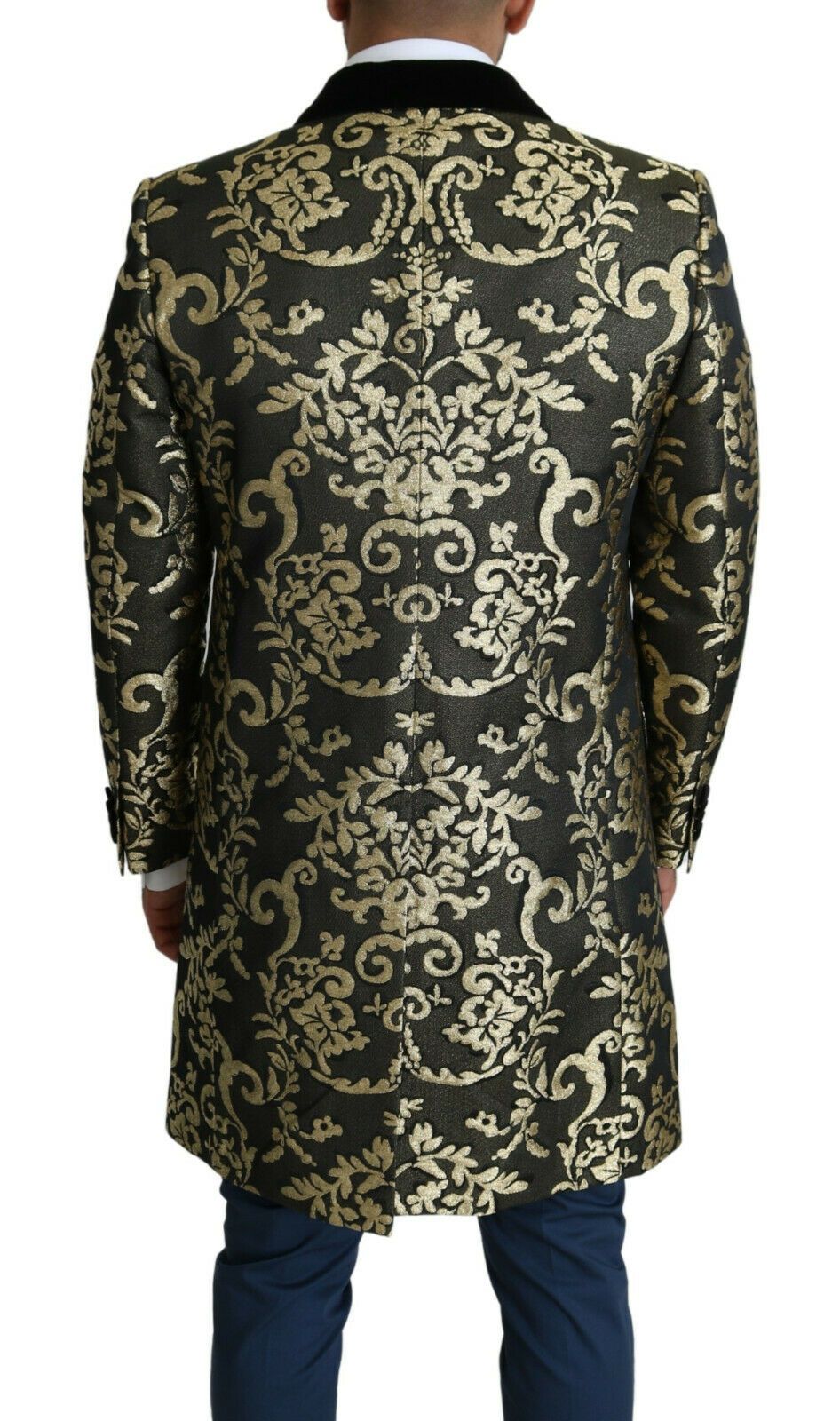 Men’s Dolce &amp; Gabbana Black Gold Jacquard Long Coat Sicilia Jacket