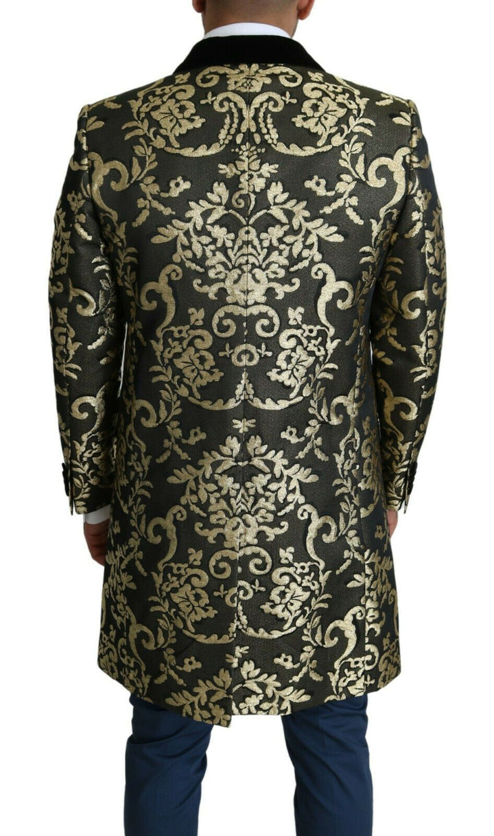 Men’s Dolce &amp; Gabbana Black Gold Jacquard Long Coat Sicilia Jacket
