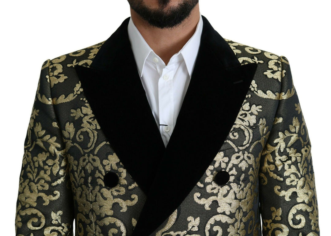 Men’s Dolce &amp; Gabbana Black Gold Jacquard Long Coat Sicilia Jacket