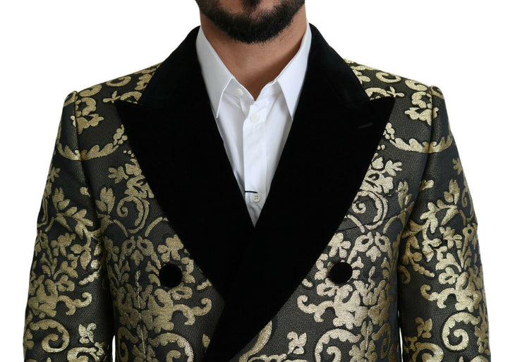 Men’s Dolce &amp; Gabbana Black Gold Jacquard Long Coat Sicilia Jacket