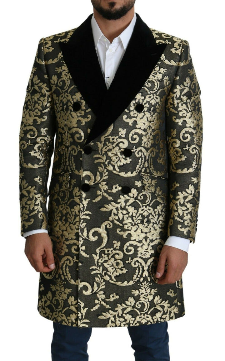 Men’s Dolce &amp; Gabbana Black Gold Jacquard Long Coat Sicilia Jacket
