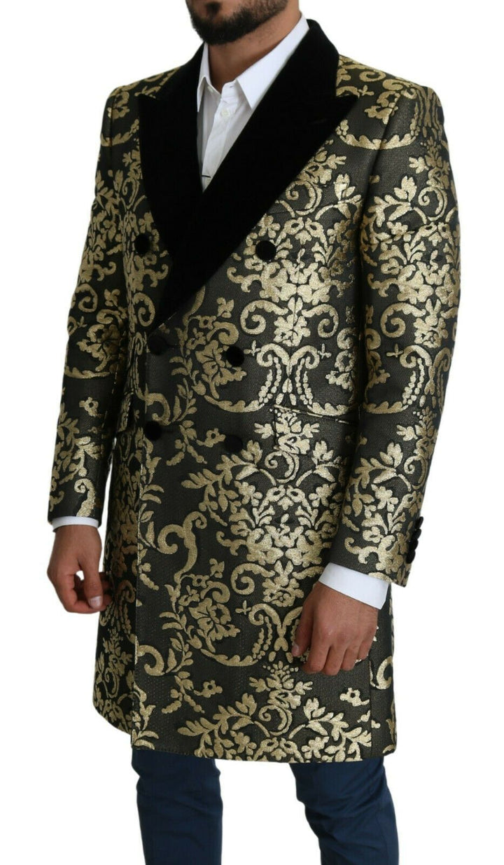 Men’s Dolce &amp; Gabbana Black Gold Jacquard Long Coat Sicilia Jacket