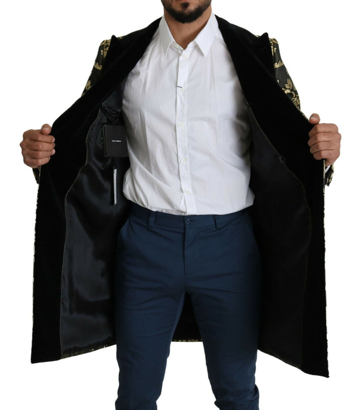 Men’s Dolce &amp; Gabbana Black Gold Jacquard Long Coat Sicilia Jacket