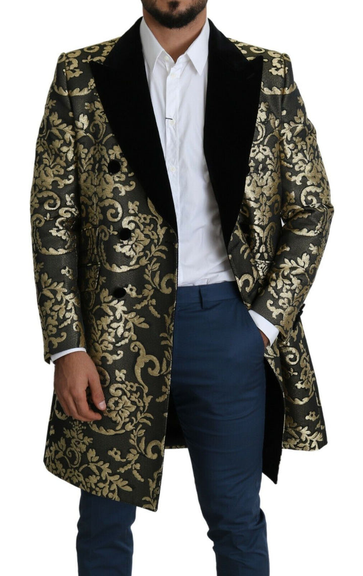 Men’s Dolce &amp; Gabbana Black Gold Jacquard Long Coat Sicilia Jacket