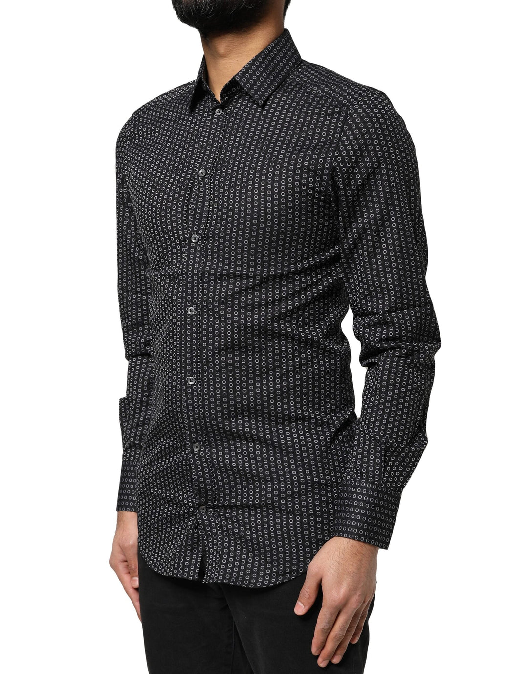 Dolce &amp; Gabbana Black Gold Patterned Cotton Men Dress Shirt