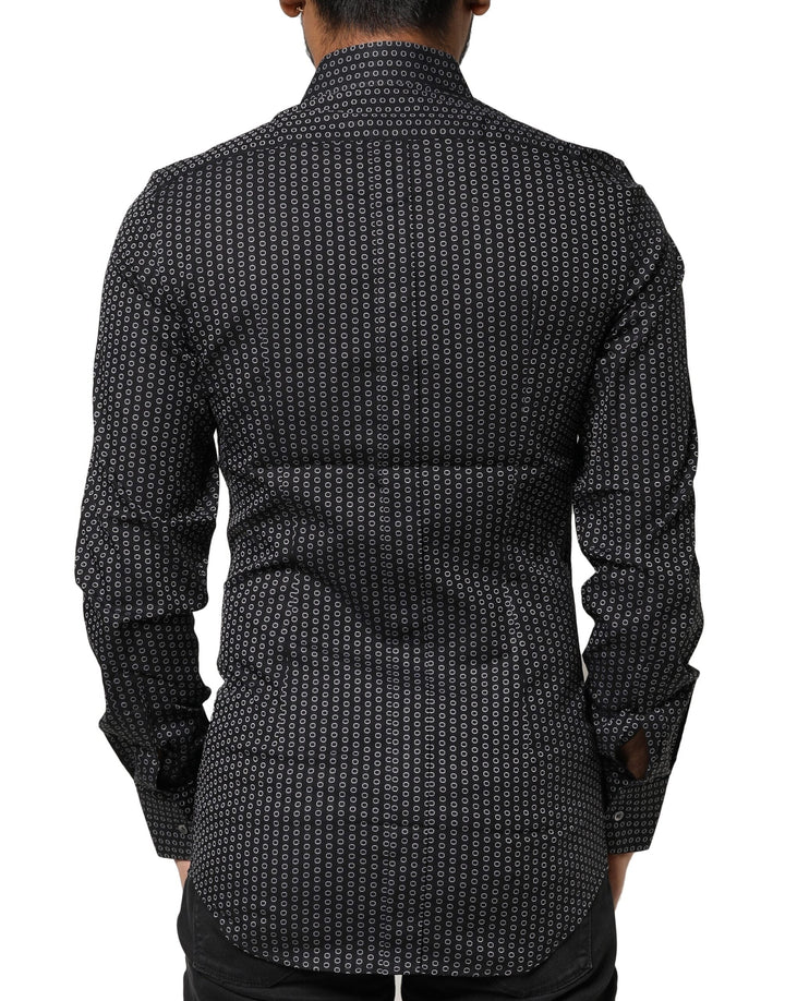 Dolce &amp; Gabbana Black Gold Patterned Cotton Men Dress Shirt