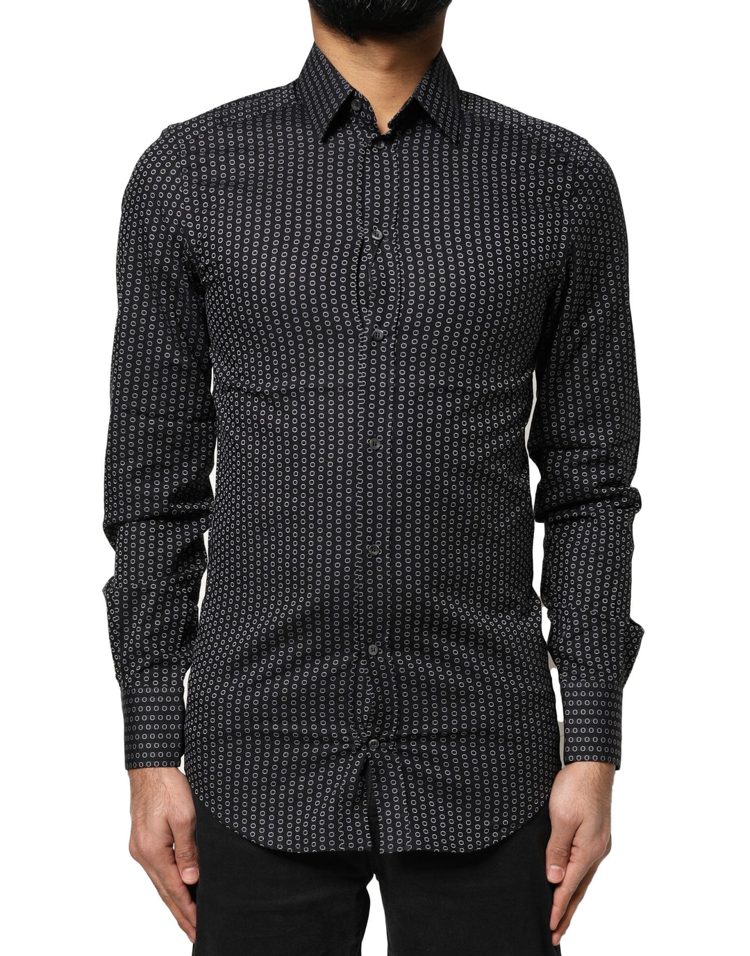 Dolce &amp; Gabbana Black Gold Patterned Cotton Men Dress Shirt