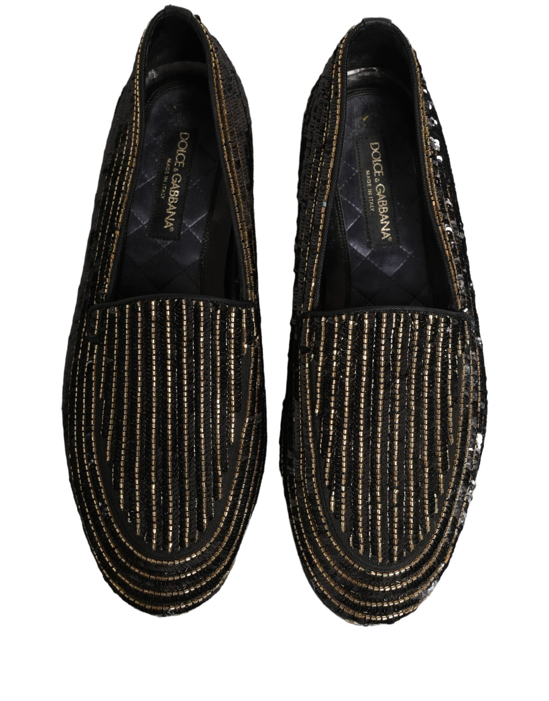 Men’s Dolce &amp; Gabbana Black Gold Sequined Men Dress Loafers Shoes