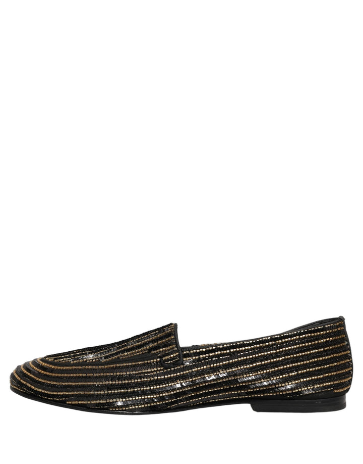 Men’s Dolce &amp; Gabbana Black Gold Sequined Men Dress Loafers Shoes