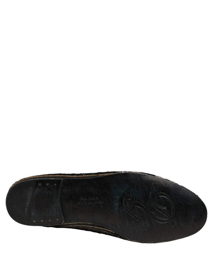 Men’s Dolce &amp; Gabbana Black Gold Sequined Men Dress Loafers Shoes