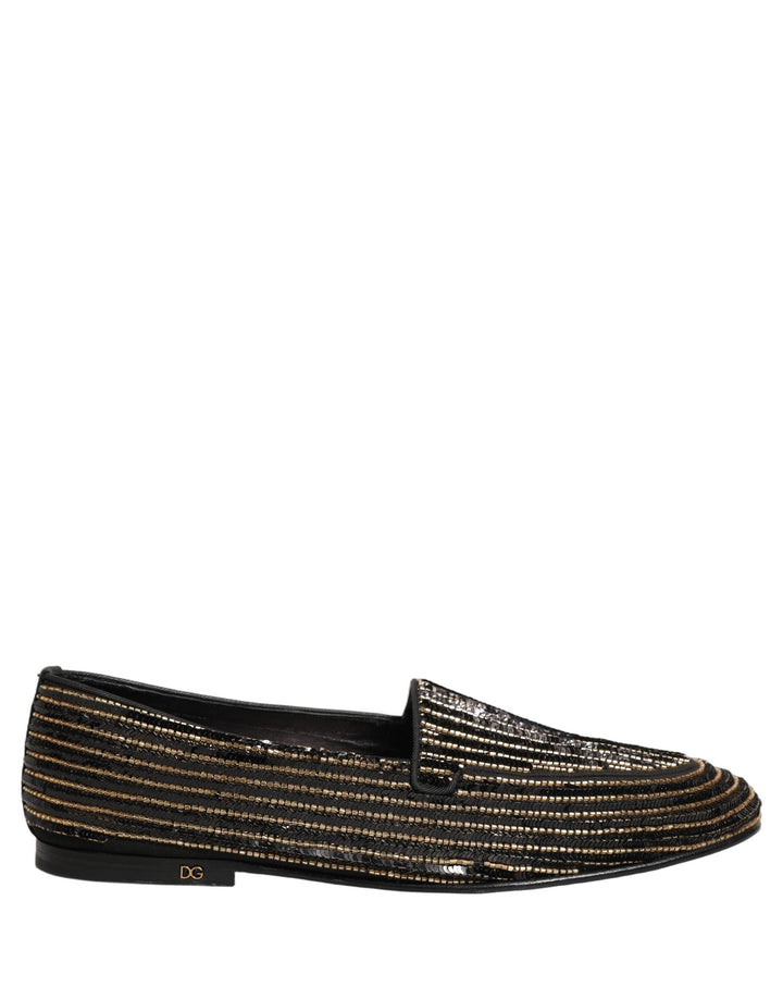 Men’s Dolce &amp; Gabbana Black Gold Sequined Men Dress Loafers Shoes