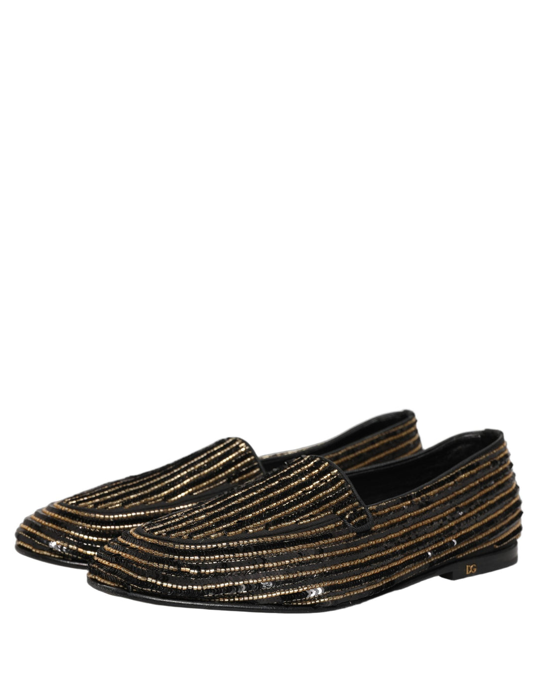 Men’s Dolce &amp; Gabbana Black Gold Sequined Men Dress Loafers Shoes