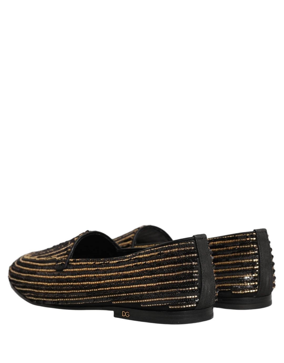Men’s Dolce &amp; Gabbana Black Gold Sequined Men Dress Loafers Shoes