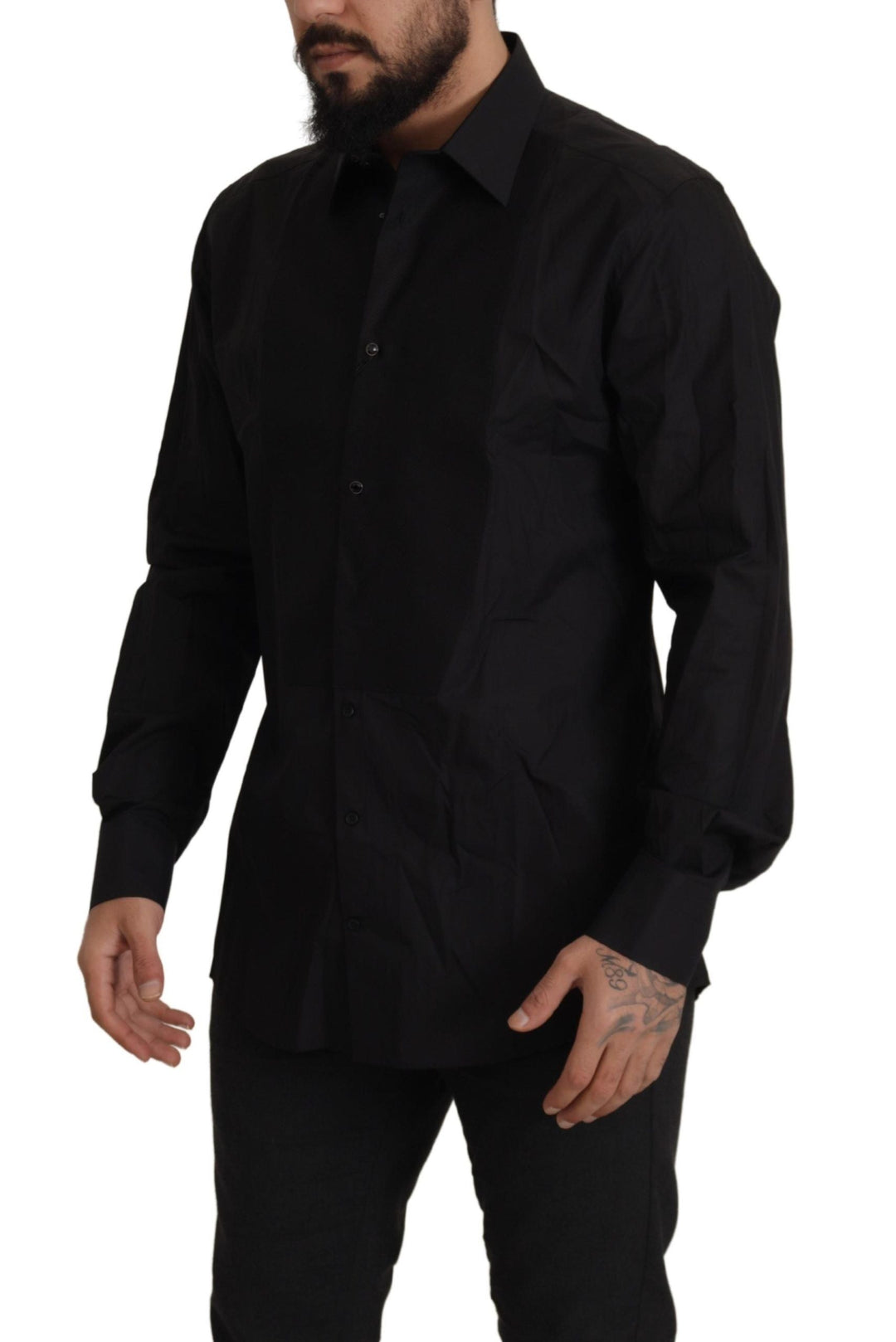 Dolce &amp; Gabbana Black Gold Slim Fit Tuxedo Dress Shirt