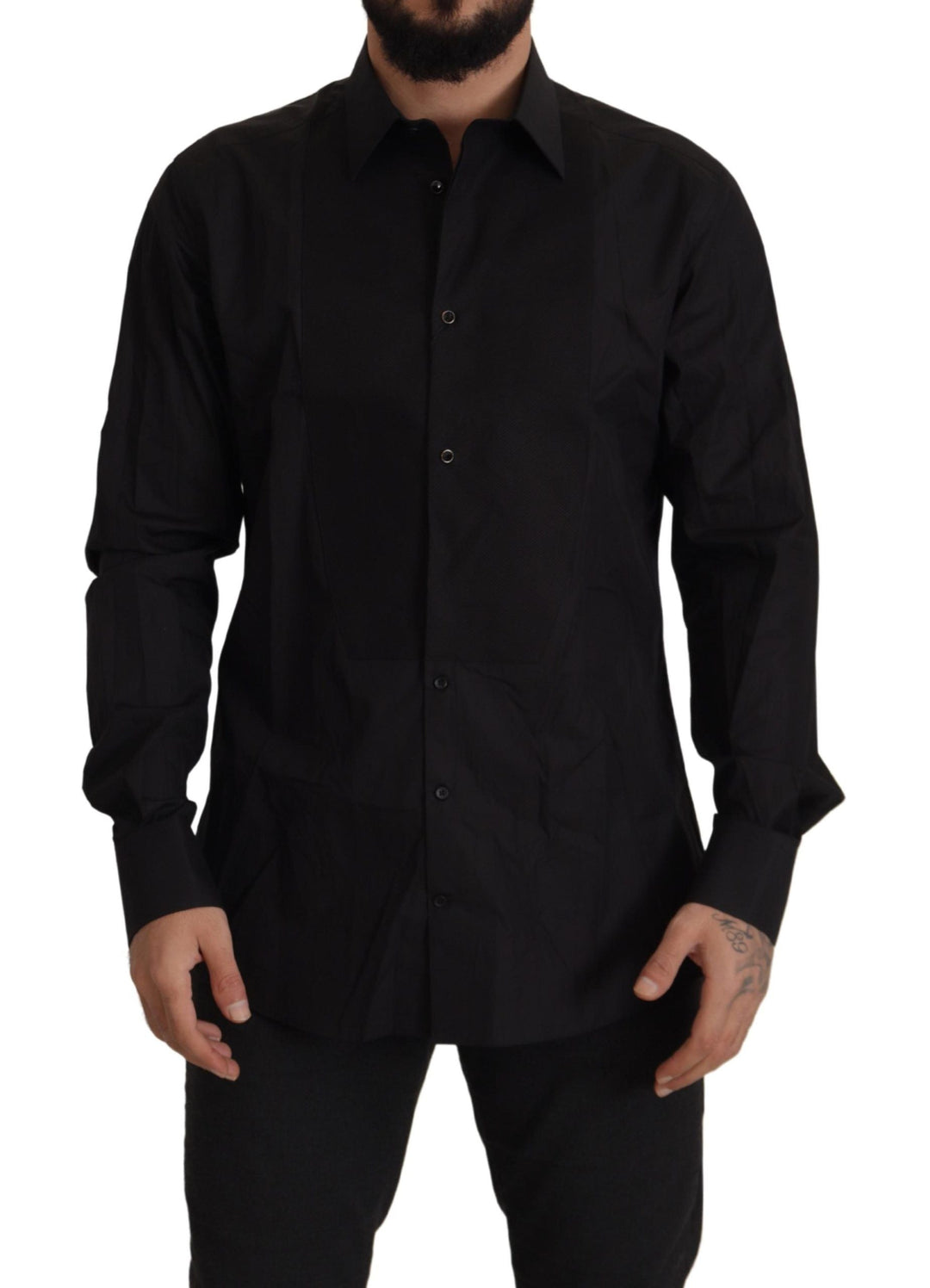 Dolce &amp; Gabbana Black Gold Slim Fit Tuxedo Dress Shirt