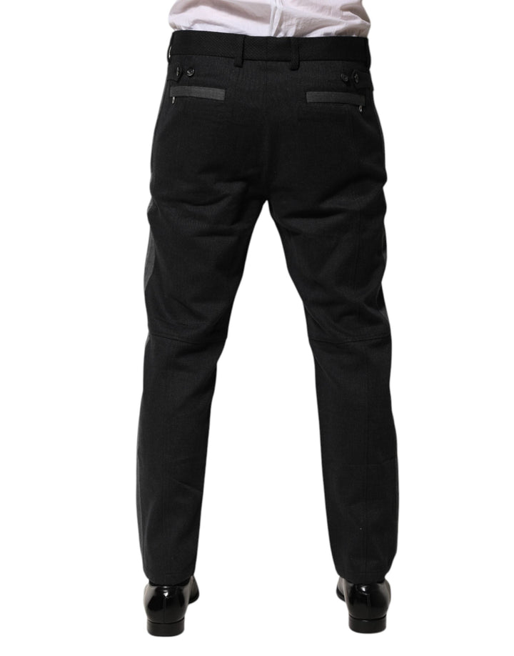 Men’s Dolce &amp; Gabbana Black Gray Cotton Dress Formal Trouser Pants
