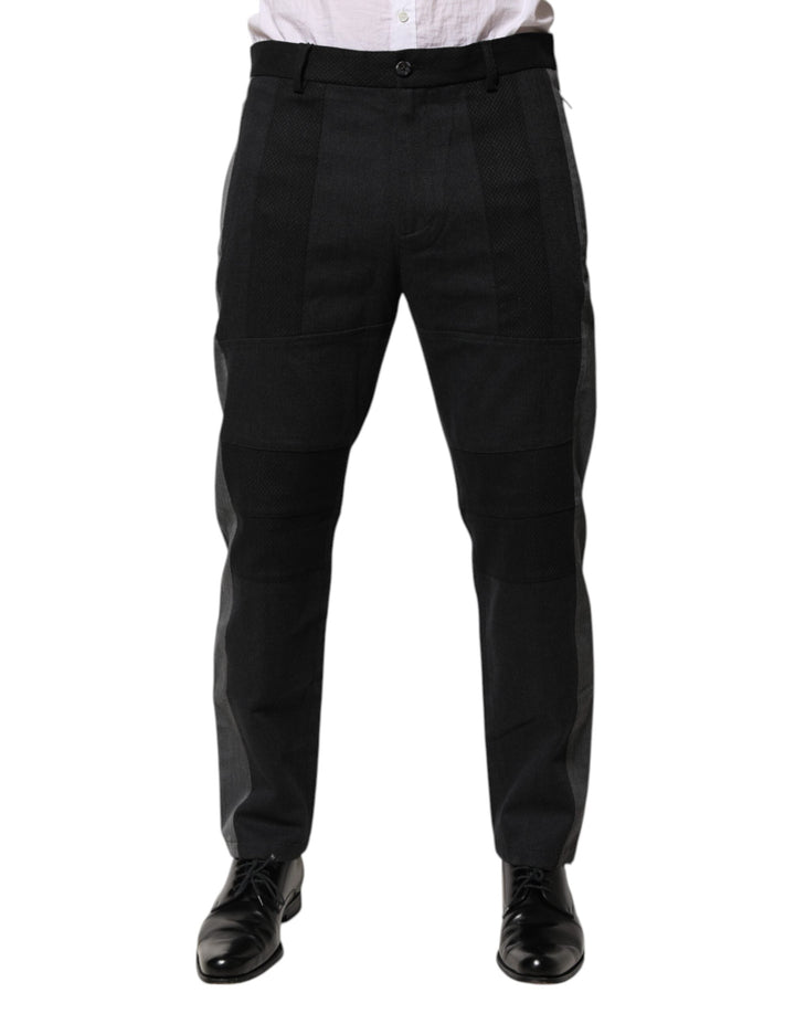 Men’s Dolce &amp; Gabbana Black Gray Cotton Dress Formal Trouser Pants