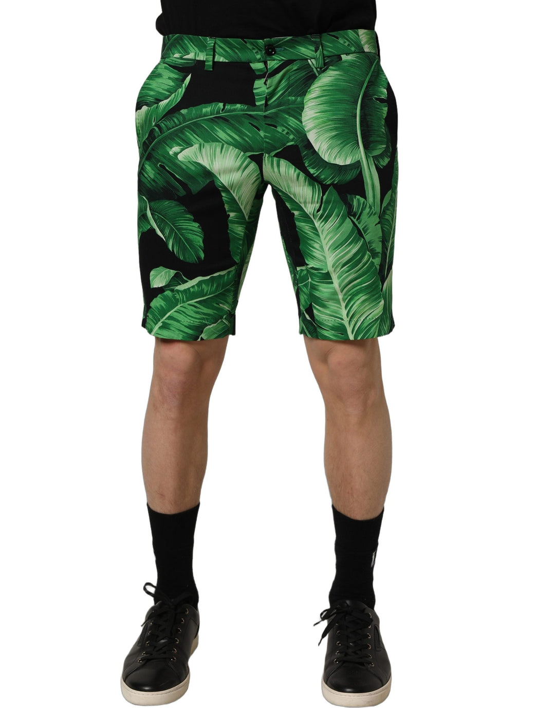 Men’s Dolce &amp; Gabbana Black Green Banana Leaf Men Bermuda Shorts